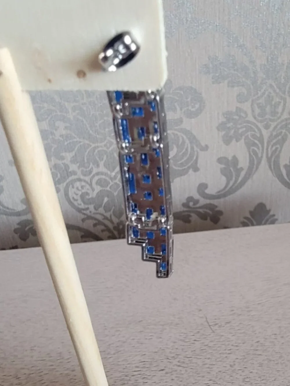 Blue Glass and Simulated Diamond Earrings in Silver Tone